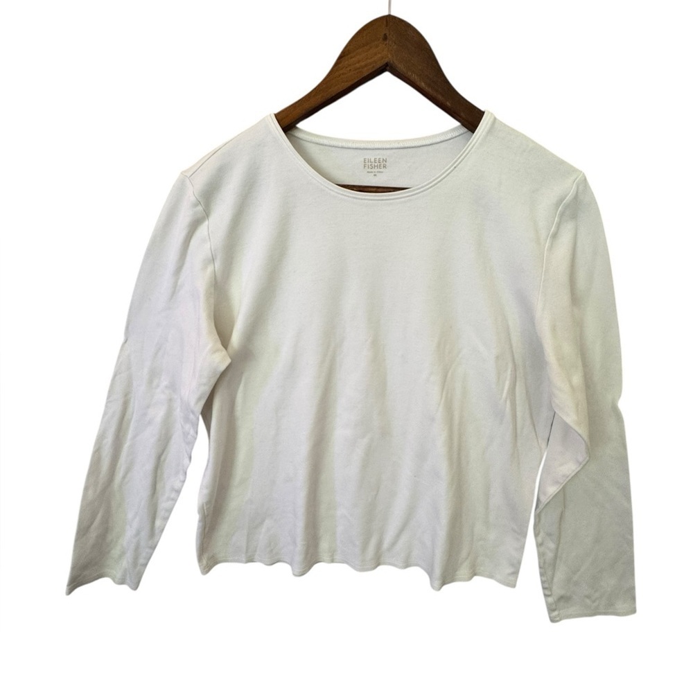 Eileen Fisher White 100% Cotton Long Sleeve Tee Top Women’s Size M